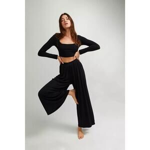 Free People FP Beach Black Gianna Set Size Small Square Neck Flowy Pants
